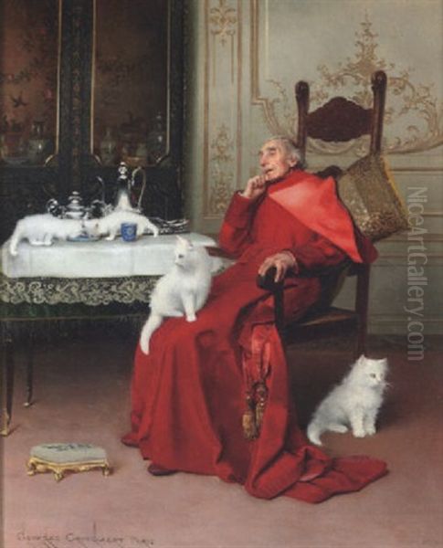 The Cardinal's Pets Oil Painting by Georges Croegaert