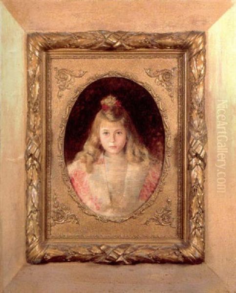 Portrait Of A Young Girl Oil Painting by Georges Croegaert