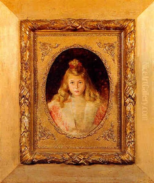 Portrait Of A Young Girl Oil Painting by Georges Croegaert