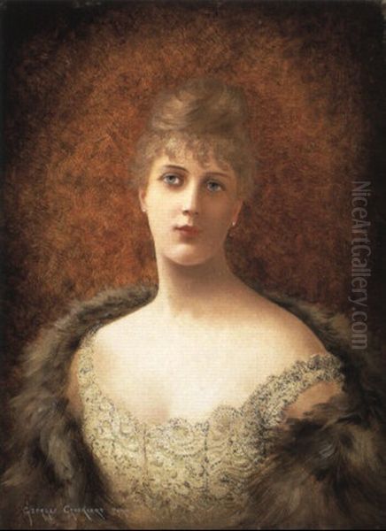 Portrait Of A Lady In Lace Dress Oil Painting by Georges Croegaert