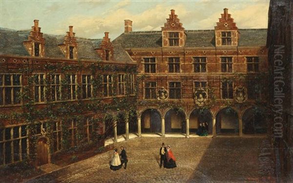 Vue De La Cour Du Musee Plantin-moretus A Anvers Oil Painting by Jan-Jacob Croegart-Van Bree