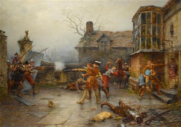 The Gunpowder Plot: The Conspirators' Last Stand At Holbeach House Oil Painting by Ernest Crofts