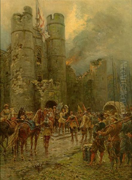 Burgherr Ubergibt Seine Brennende Festung An Die Eroberer Oil Painting by Ernest Crofts