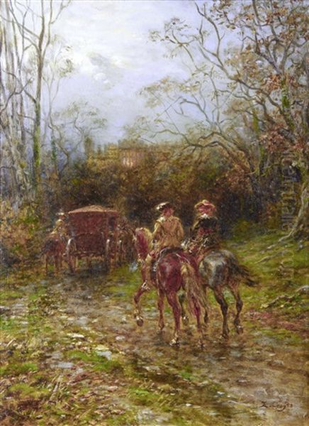 My Lady's Escort, Haddon Hall Oil Painting by Ernest Crofts