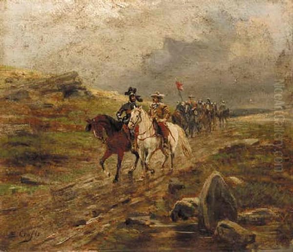 Oliver Cromwell Leading The Cavalry Oil Painting by Ernest Crofts