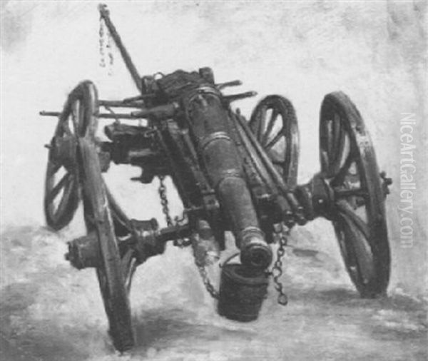 A French Cannon And Its Limber Oil Painting by Ernest Crofts