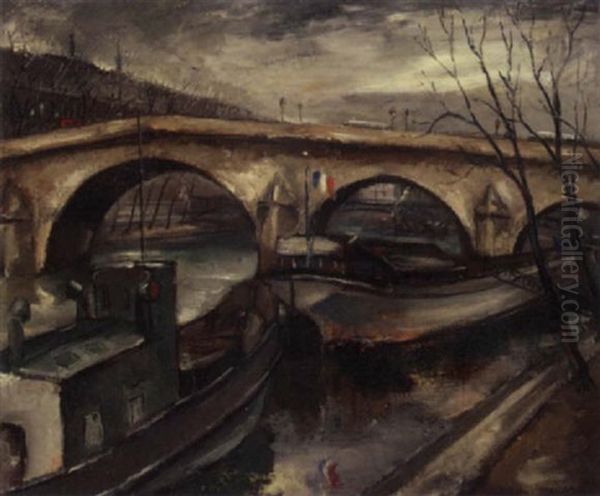 Boats On The River Seine, Paris Oil Painting by Jos Croin