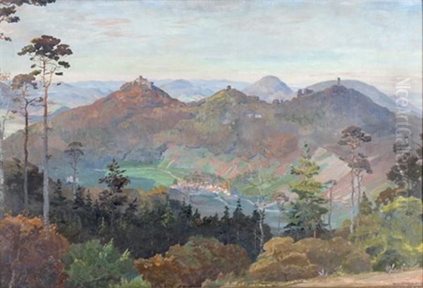 Blick Auf Annweiler Am Trifels Oil Painting by August Croissant