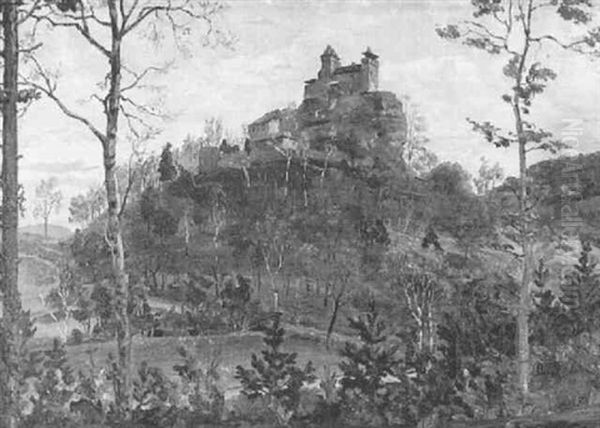 Blick Auf Burg Berwartstein In Der Sudpfalz Oil Painting by August Croissant