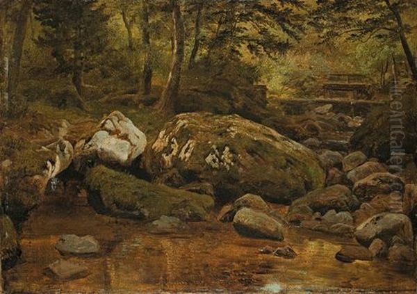 Stream Near Ilsenburg Oil Painting by Georg Heinrich Crola