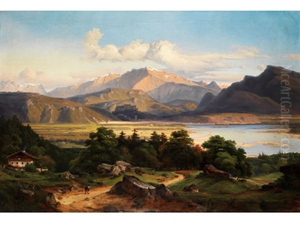 Grose Landschaft Am Inn Oil Painting by Georg Heinrich Crola