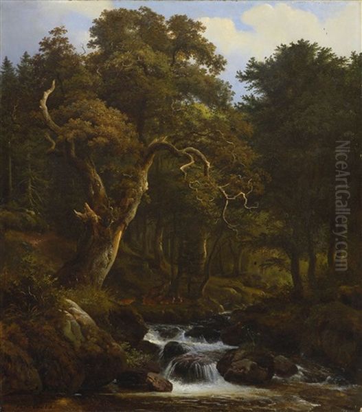 Herbstlicher Eichenwald Oil Painting by Georg Heinrich Crola