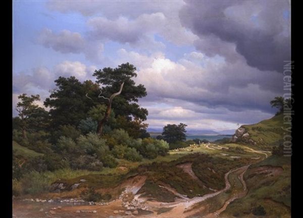 Sudbayerische Landschaft Mit Blick Auf Einen See Oil Painting by Georg Heinrich Crola