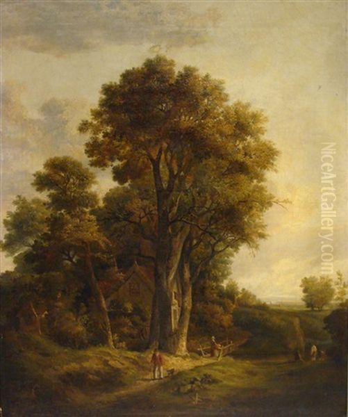 Figures On A Path Near A Country Home Oil Painting by John Crome the Elder