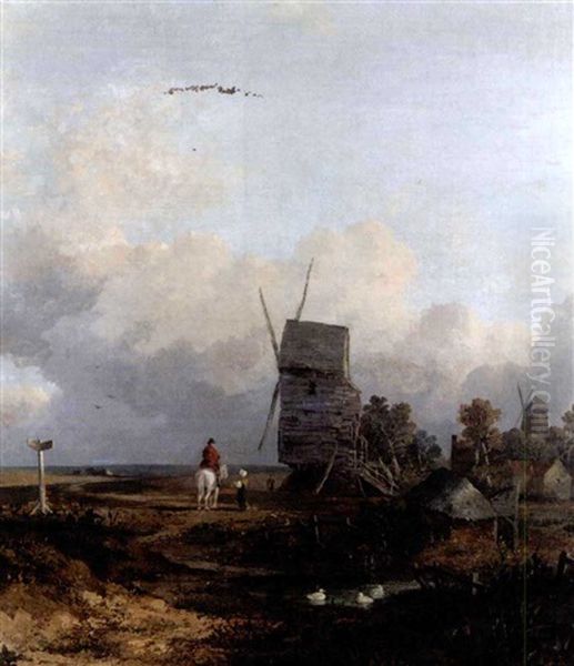 Figures By A Windmill Oil Painting by John Crome the Elder