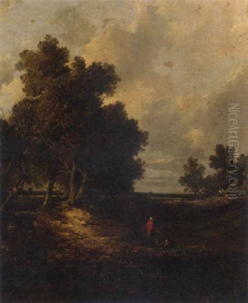 A Wooded Landscape With Faggot Gatherers Oil Painting by John Crome the Elder