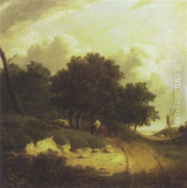 Rustics On A Country Road Oil Painting by John Crome the Elder