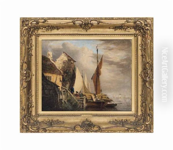 A Norfolk Mill With A Sailing-barge Oil Painting by John Berney Crome