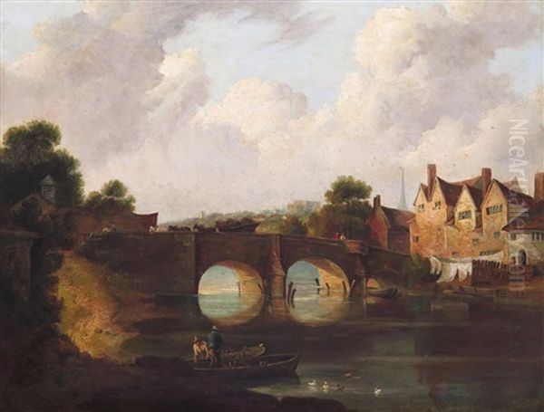 Bishop's Bridge Over The Wensum At Norwich Oil Painting by John Berney Crome