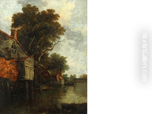 A Cottage On The River Oil Painting by John Berney Crome