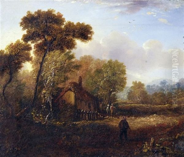 Figures Before A Cottage Oil Painting by John Berney Crome