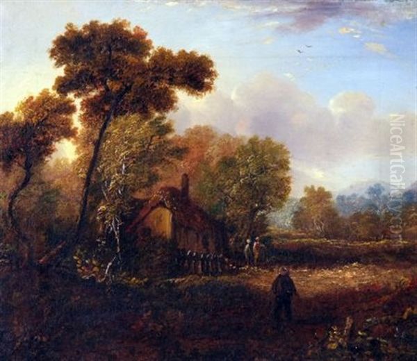 Figures Before A Cottage Oil Painting by John Berney Crome