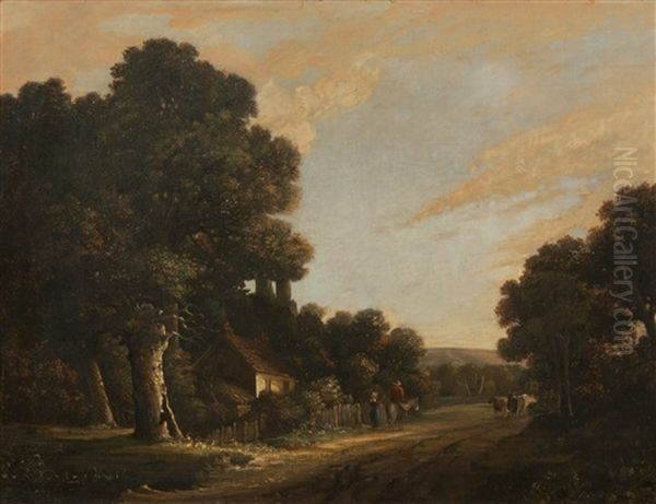 Figures On A Path In A Country Landscape Oil Painting by John Berney Crome