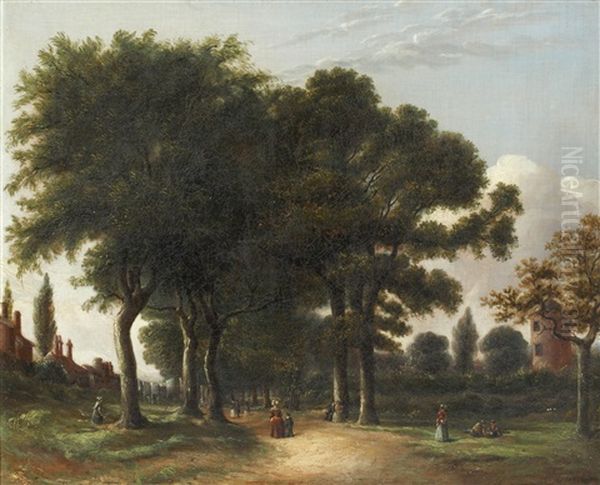 Figures On A Tree Lined Path Oil Painting by William Henry Crome