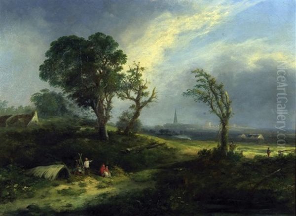 Landscape With Gypsy Encampment And Distant View Of Norwich Oil Painting by William Henry Crome