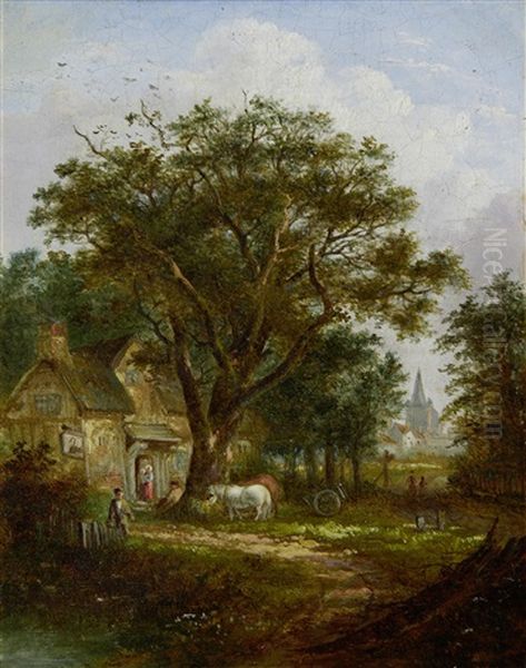 A Country Inn (+ A Watermill (pair) by William Henry Crome