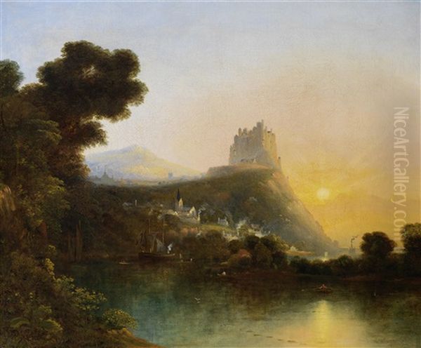 A Castle Above A Lake Oil Painting by William Henry Crome