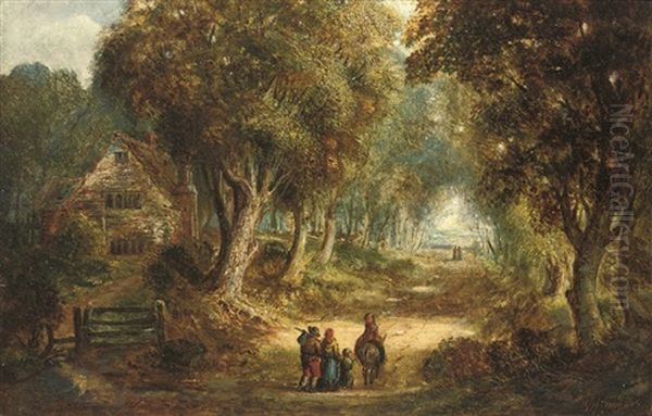 Travellers On A Wooded Lane Oil Painting by William Henry Crome