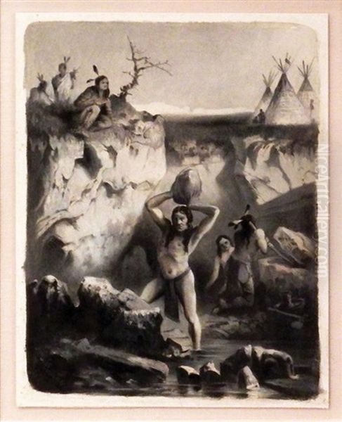 Yankton Indians At The Pipestone Quarry Oil Painting by Rudolf Cronau