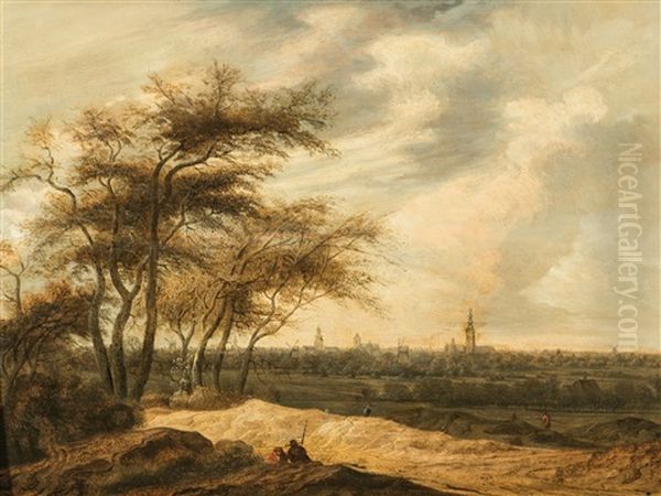 Panoramic Landscape With A View Of A Dutch City Oil Painting by Anthony Jansz van der Croos