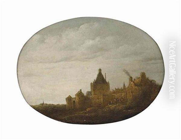 A Dune Landscape With Figures Travelling Towards A Walled Town by Anthony Jansz van der Croos