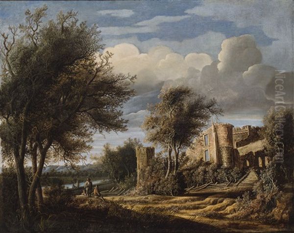 The Ruins Of Egmond Castle In A Wooded Landscape Oil Painting by Anthony Jansz van der Croos