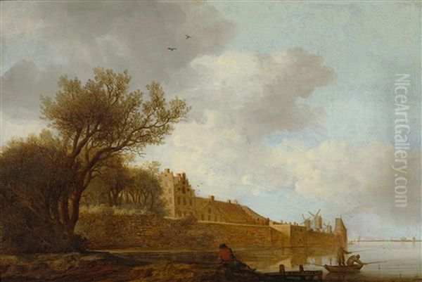 Flussmundung Mit Fischer Vor Einer Stadt Oil Painting by Anthony Jansz van der Croos