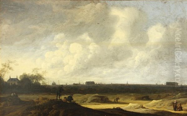 An Extensive Landscape With Figures, With A View Thought To Be Of Leiden In The Distance Oil Painting by Anthony Jansz van der Croos