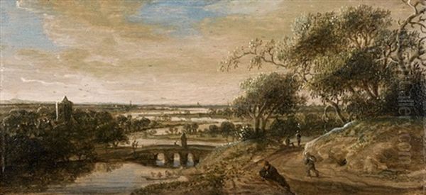 Paysage Anime Au Pont Oil Painting by Anthony Jansz van der Croos