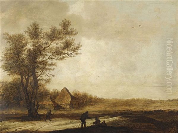 Weite Landschaft Mit Bauernhaus Und Rastenden Bauern Oil Painting by Anthony Jansz van der Croos