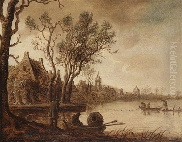 Paysage De Riviere En Hollande Oil Painting by Anthony Jansz van der Croos