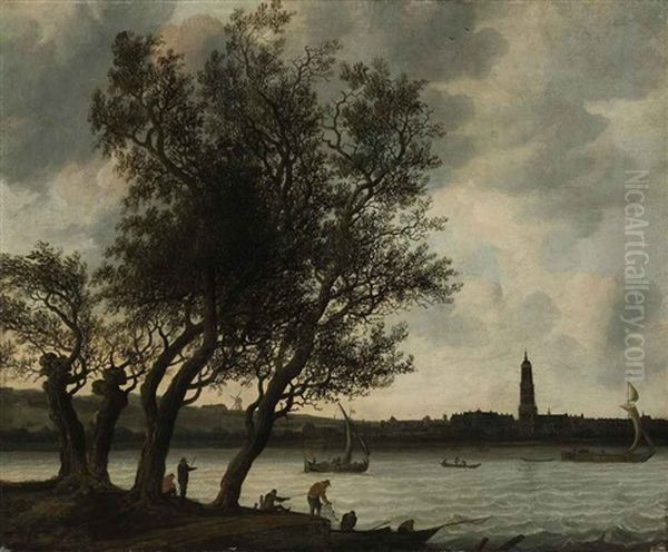 View Of Rhenen From The South Bank Of The Nederrijn Oil Painting by Anthony Jansz van der Croos