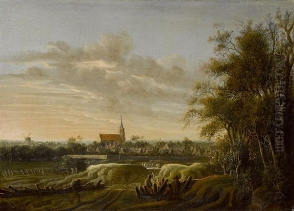 Weite Landschaft Mit Dorfkirche Und Muhle Oil Painting by Anthony Jansz van der Croos