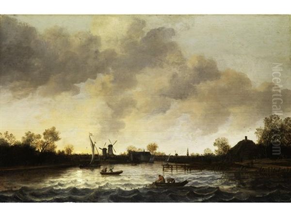 Seelandschaft Mit Fischern Im Kahn Auf Wellenbewegter Oberflache Oil Painting by Anthony Jansz van der Croos