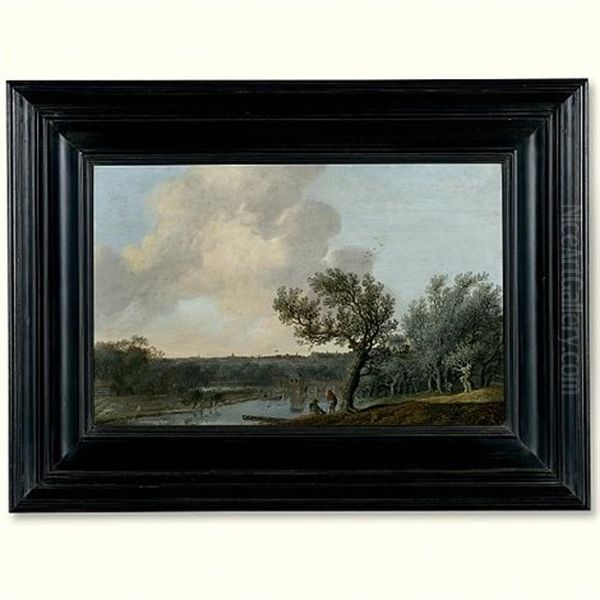 A Wooded River Landscape With A Bleaching Field Oil Painting by Anthony Jansz van der Croos