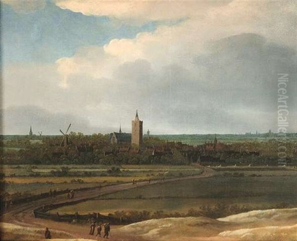 Blick Auf Eine Hollandische Stadt Mit Gotischen Kirchen Und Windmuhlen Oil Painting by Anthony Jansz van der Croos