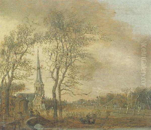 A Village Landscape With The Church At Voorburg Oil Painting by Anthony Jansz van der Croos