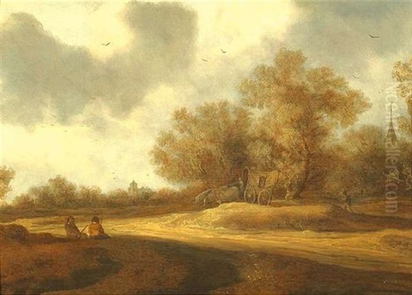 Landschaft Mit Einem Pferdefuhrwerk Oil Painting by Anthony Jansz van der Croos