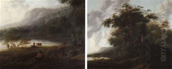 Bewaldete Fluslandschaft Mit Hirten Und Rastendem Volk Oil Painting by Anthony Jansz van der Croos