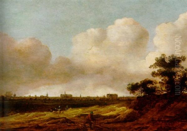 Weite Feldlandschaft Vor Der Silhouette Einer Hollandischen Stadt Oil Painting by Anthony Jansz van der Croos